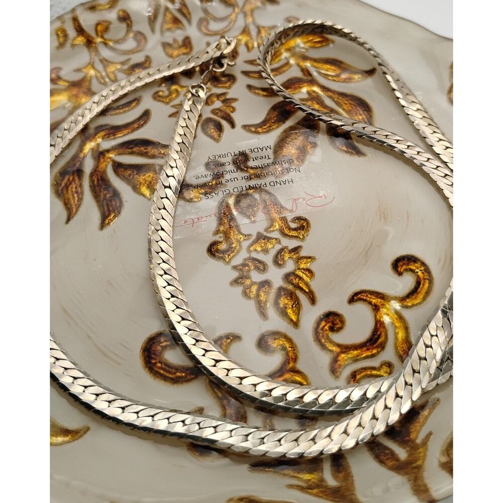 Vintage 14K GLP Herringbone Chain Necklace 23” Gold Tone Flat